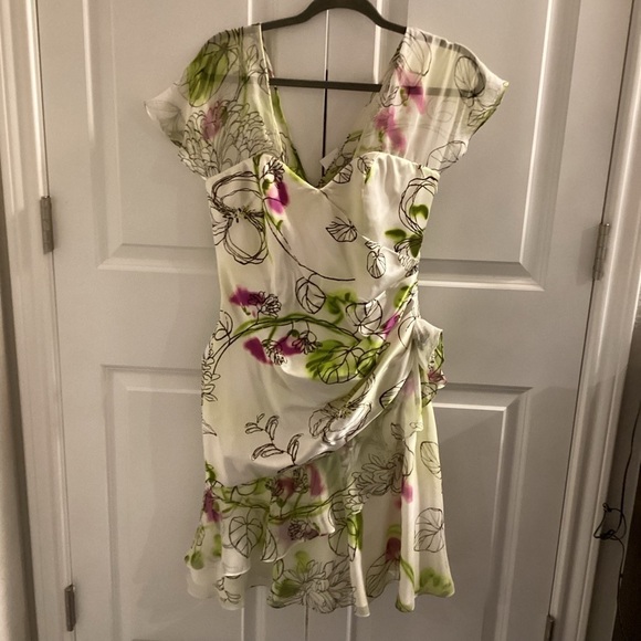 Mikael aghal romantic abstract garden silk cocktail flutter Sleeve Mini dress - Picture 7 of 14